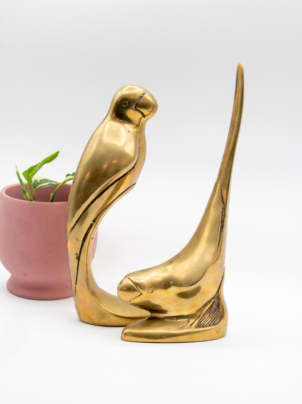 Vintage Brass Parrot Bird Figurine Set